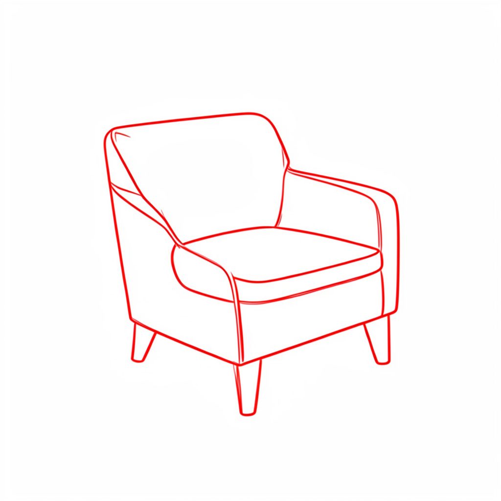 Minimal line drawing of a softly lit boutique display in deep navy and warm red tones, conveying a private and refined shopping atmosphere